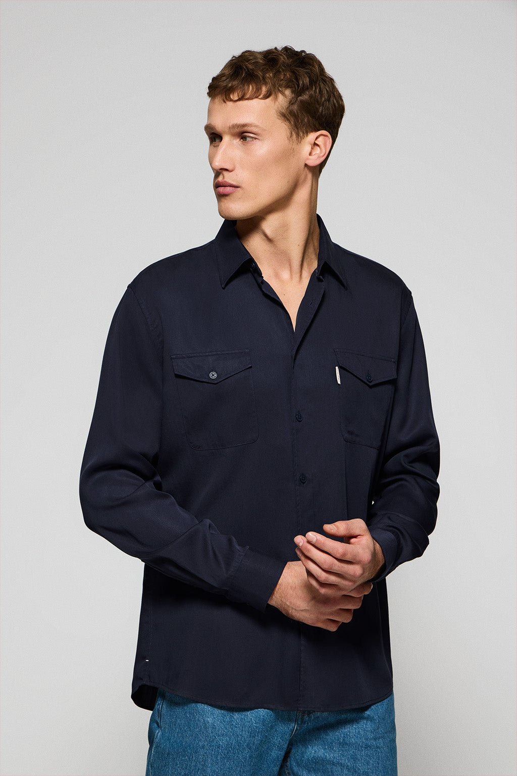 Hemd Franklin Regular Fit marineblau mit Brusttaschen