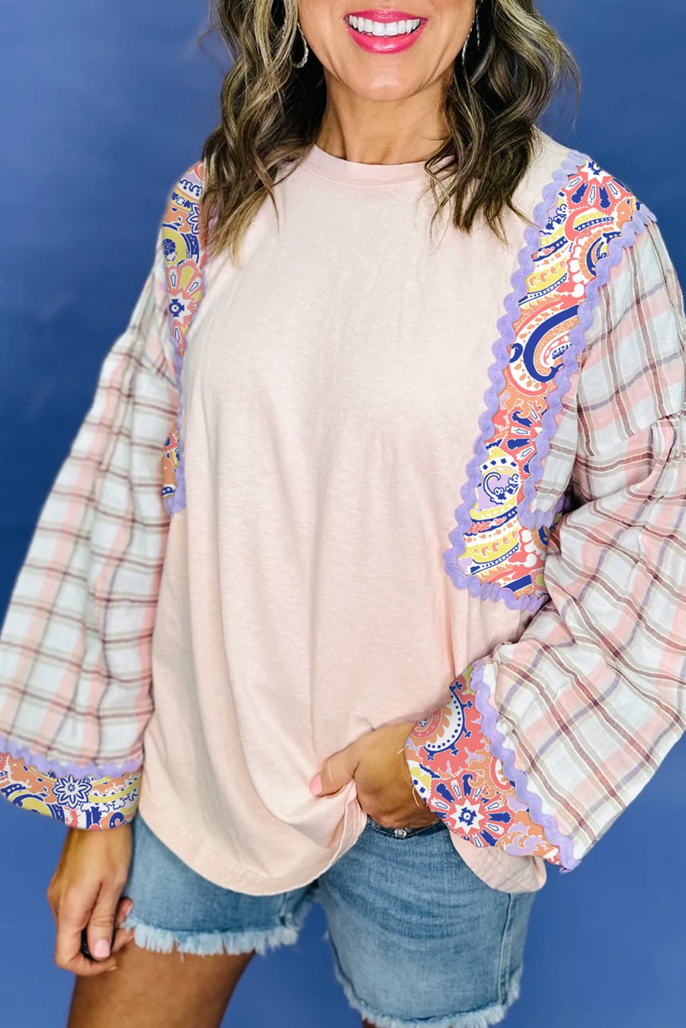 Paisley-Karomuster Ärmeloberteil