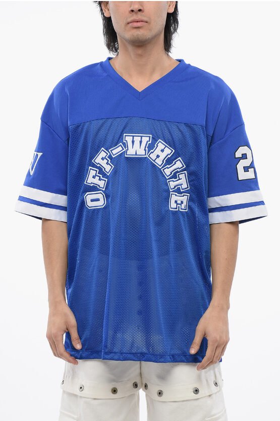 Besticktes FOOTBALL-T-Shirt aus Mesh in Blau