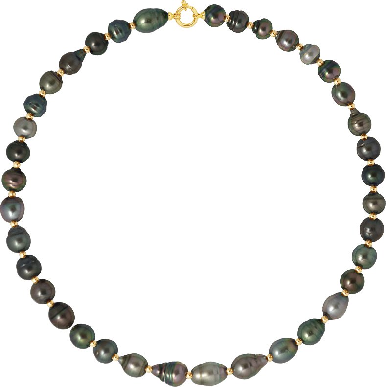 DIADEMA - Halskette - Echte Tahiti-Perlen - Regenbogen - Gelbgold