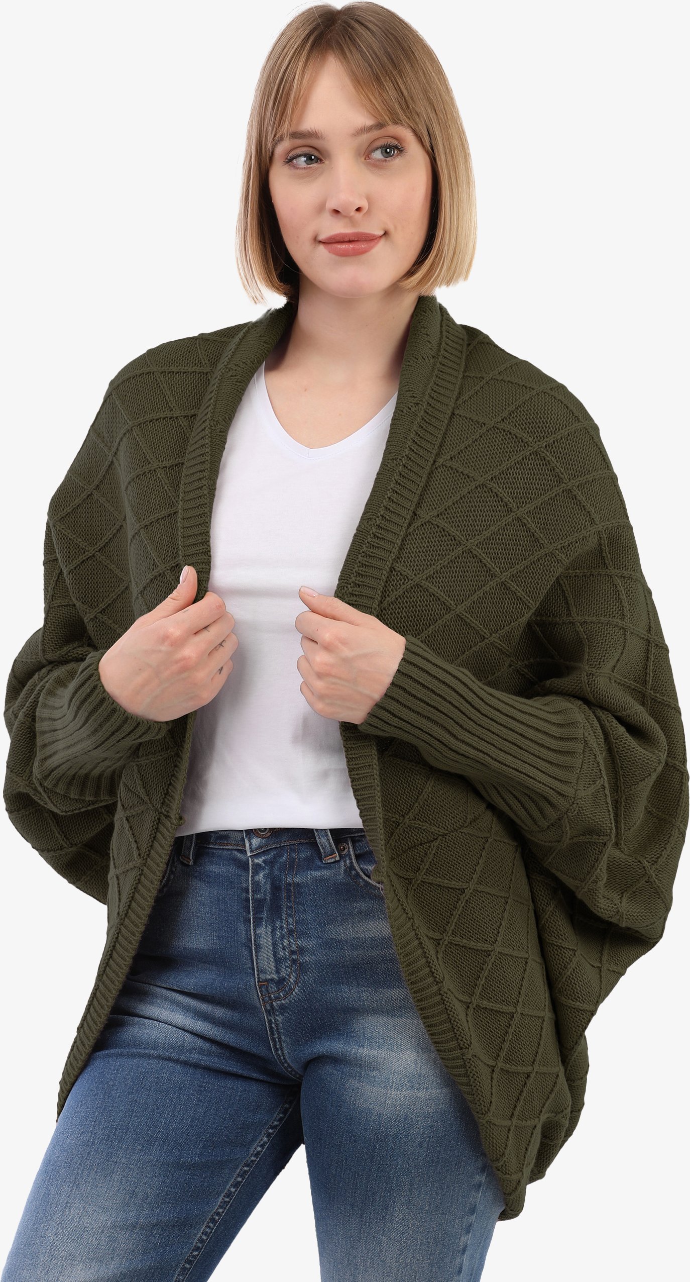 Strickjacke Langärmelige Strickjacke Aus Wollmischung Mit Fledermausärmeln