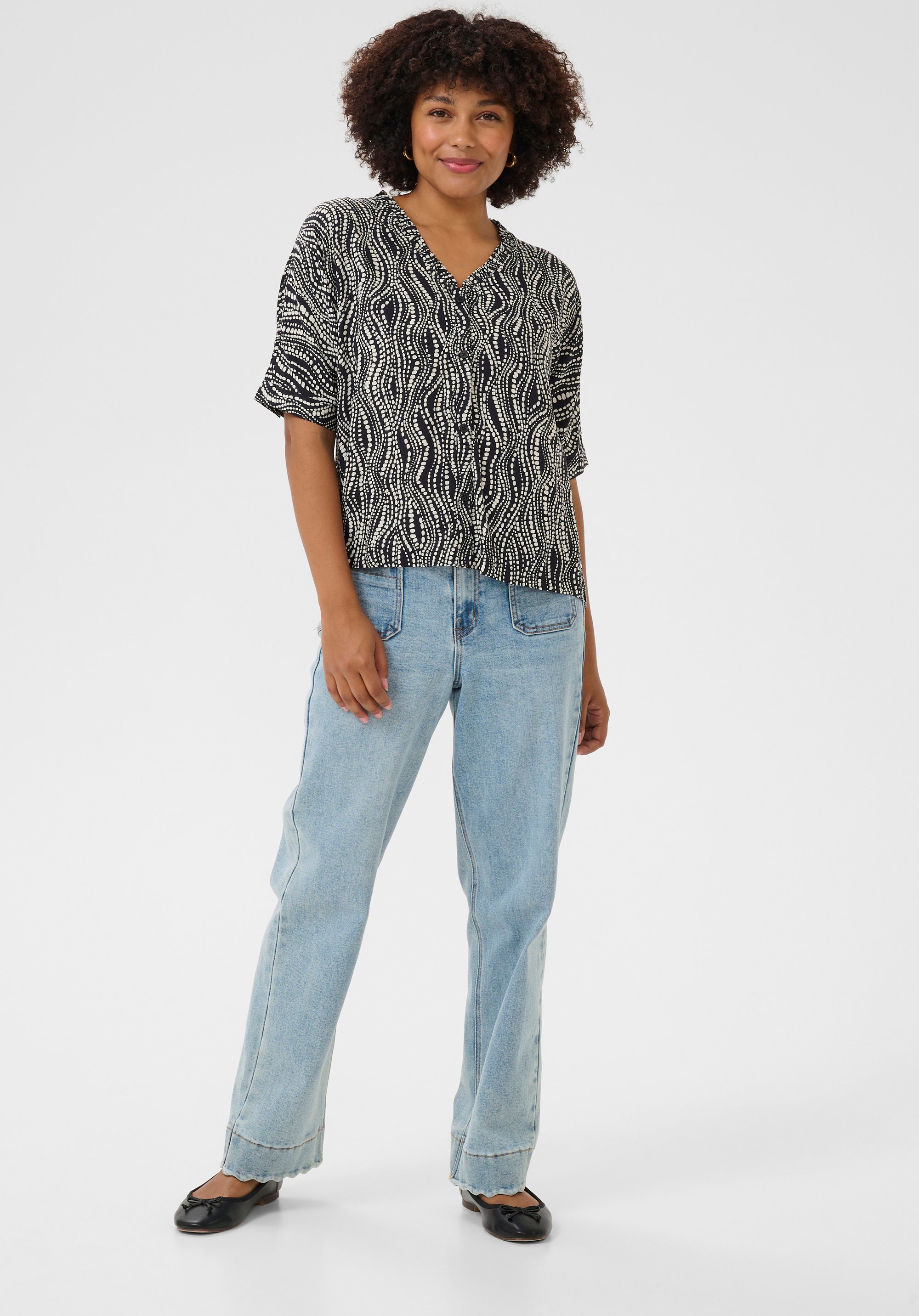 Kurzarmhemd Baggy fit Black wavy dots black