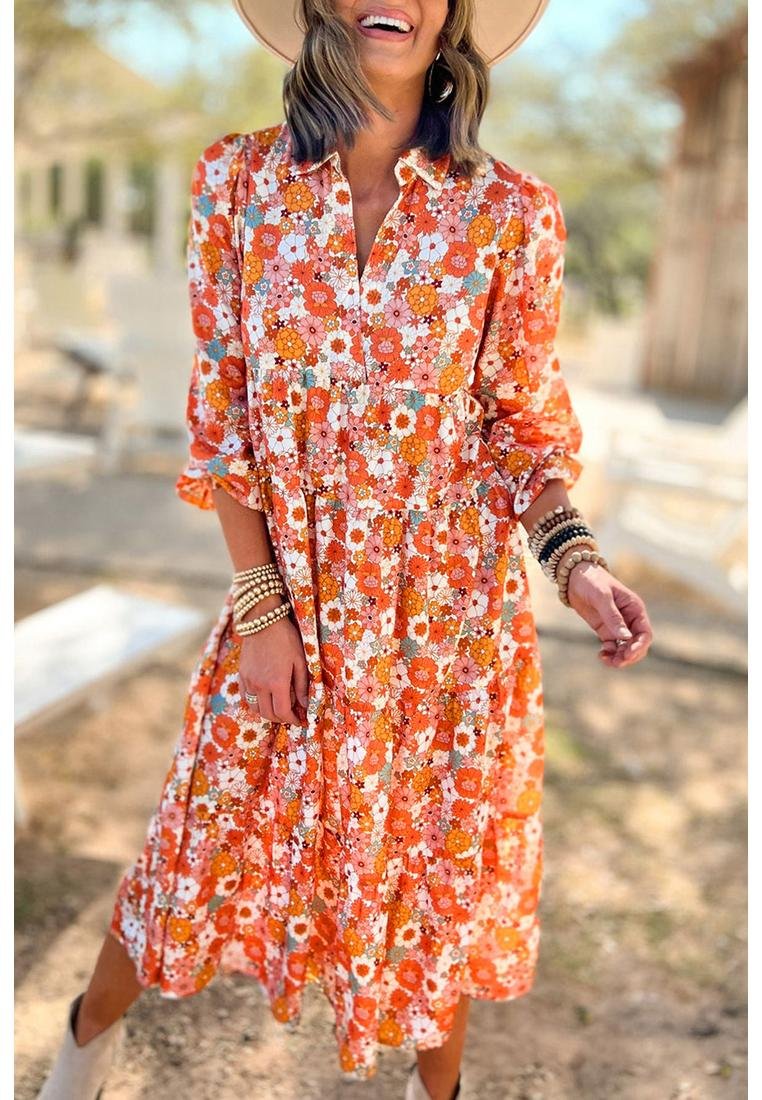 Thumbnail - Azura Exchange Damen Boho Blumenkleid mit langen Ärmeln und Rüschen in Mehrfarbig