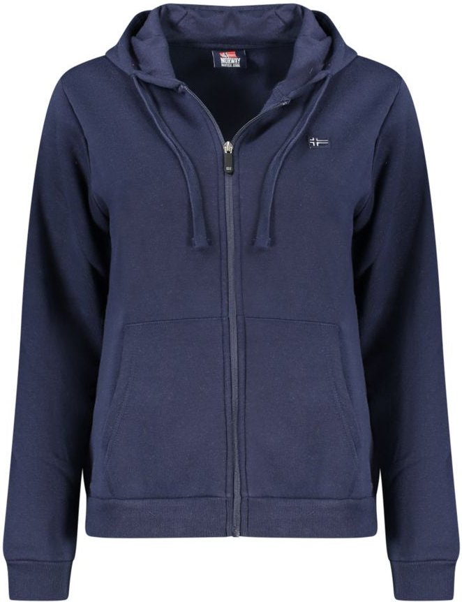 Norwegen 1963 Blauer Baumwoll-Damenpullover mit Kapuze und Reißverschluss