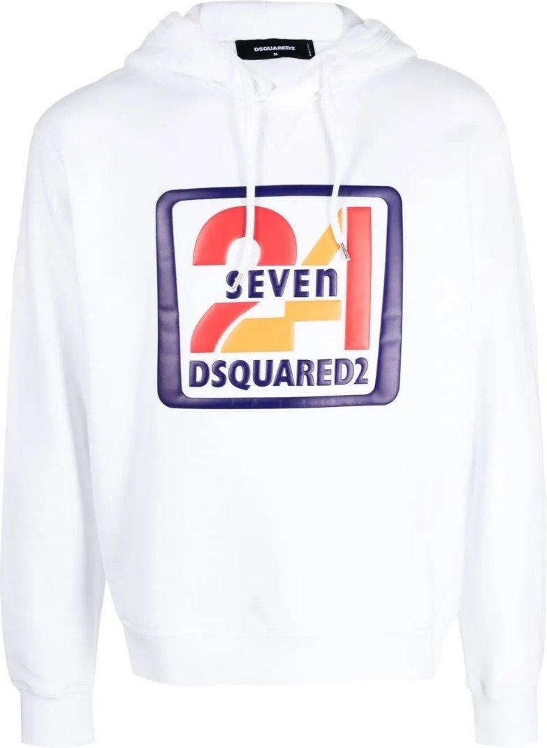 Dsquared2 Cool Fit Seven 24 Logo Weißer Kapuzenpullover