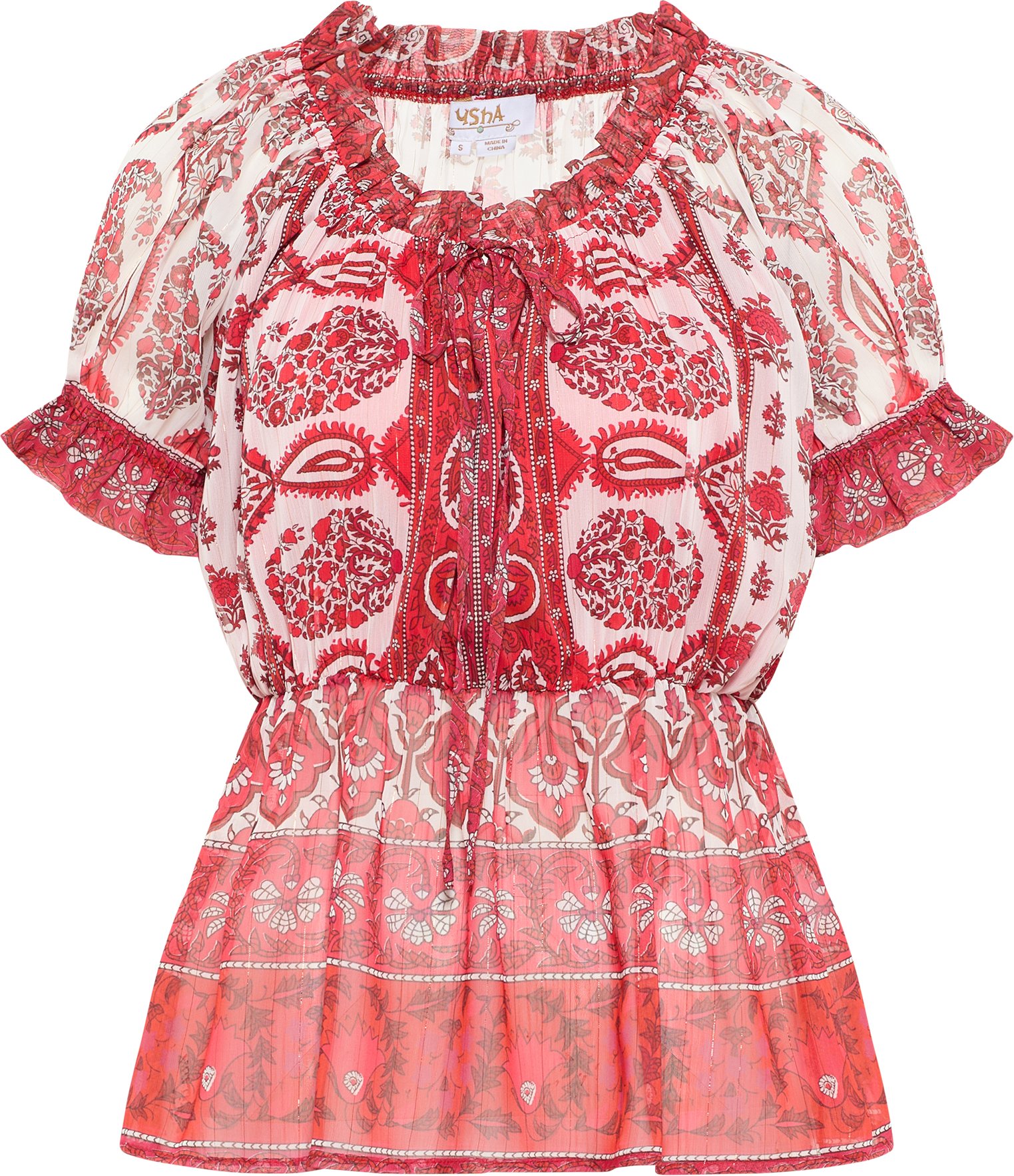 Thumbnail - usha Blusenshirt mit Rüschenärmeln Damen Rot Mehrfarbig