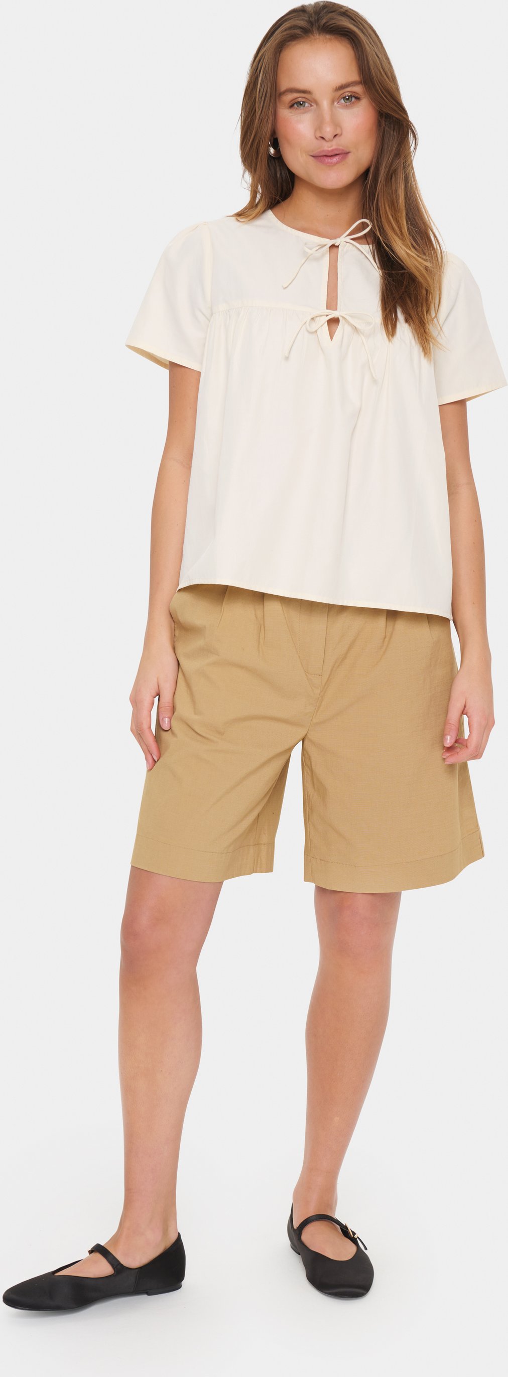 Kurzarm-Bluse Gerade Passform Winter White