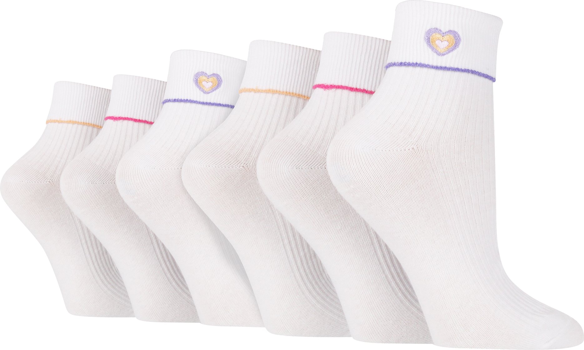 6 Paar Damen Lounge Turn Cuff Socken | Wildfeet | Knöchel gestrickte Socken - Herz