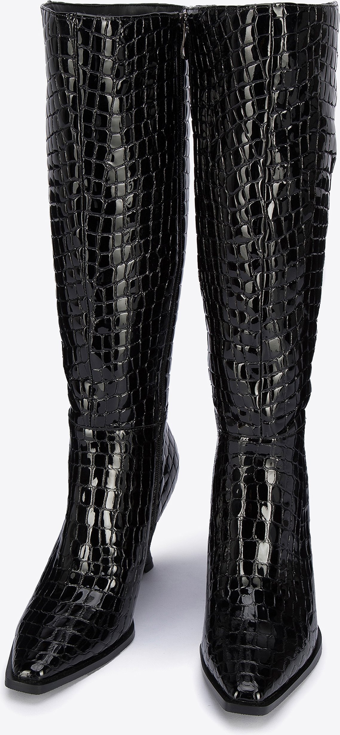 Wittchen Damen-Stiefeletten aus Lackleder mit Krokoprägung und hohem Absatz