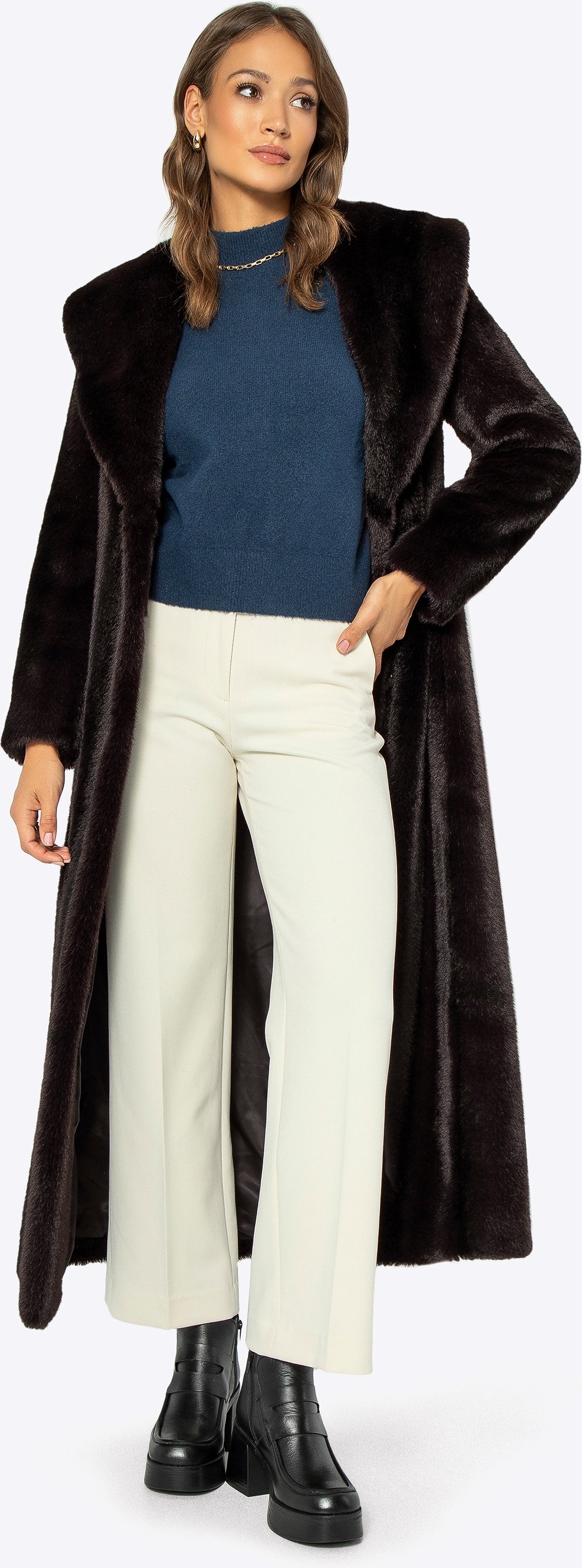 Wittchen Damen-Kunstpelzmantel, klassisch dunkelbraun, Polyester