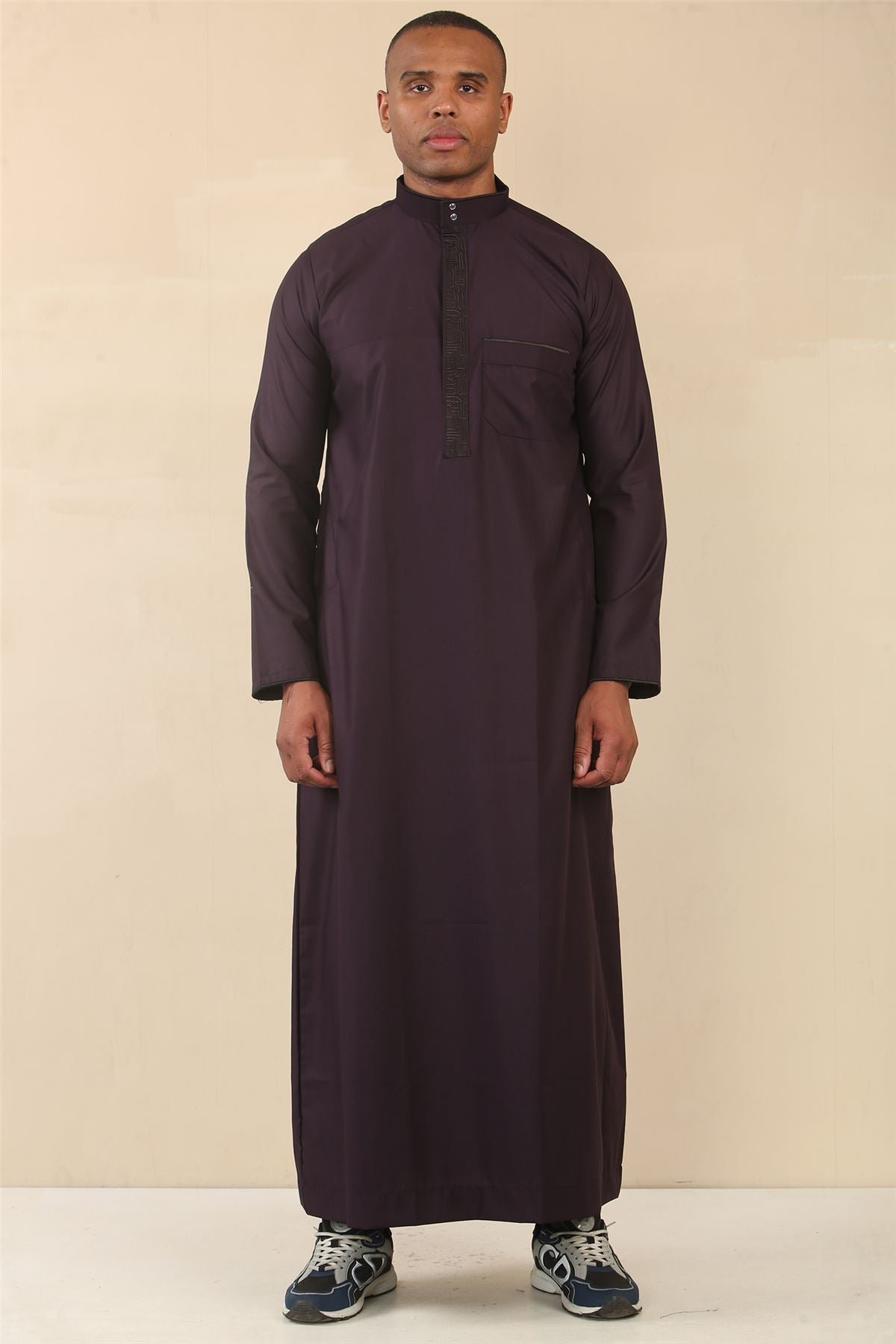 Herren Lila Thobe Jubba Emirati Islamische Arabische Eid Stickerei Kaftan Jubbah Robe