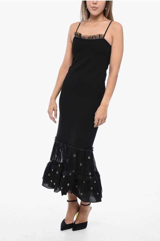 Slipdress mit Rüschensaum in Schwarz