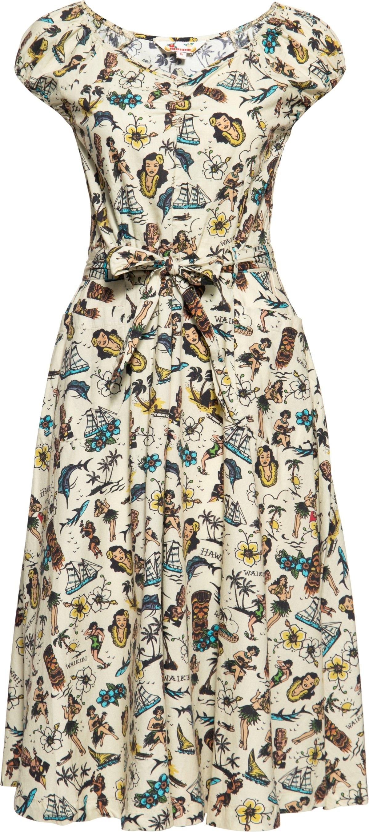 Queen Kerosin Damen Swing Kleid Hawaii ecru
