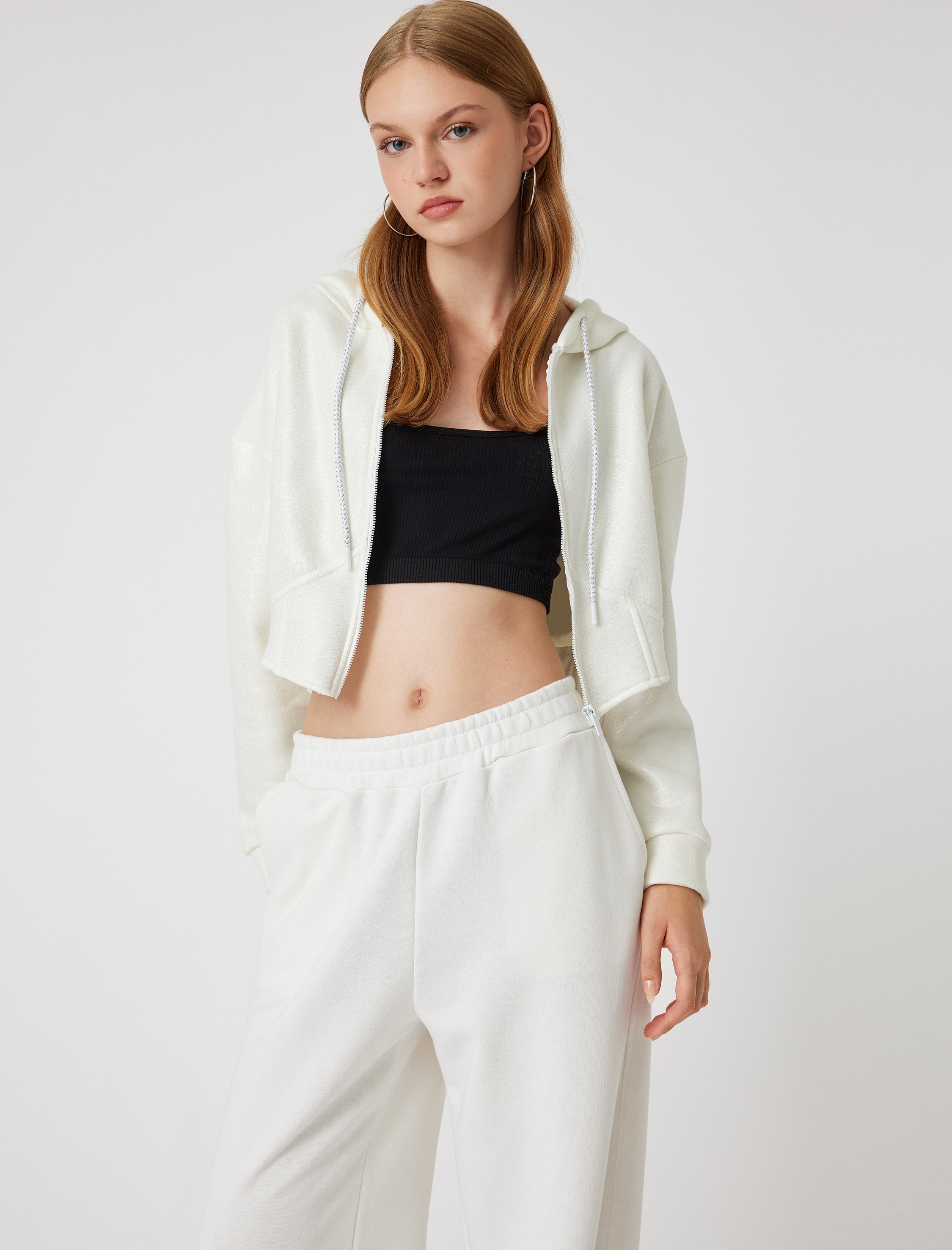 Koton Sweatshirt Mit Kapuze-Vollreißverschluss Glänzend Sweatshirt