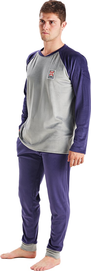 MU3 Herren-Pyjama aus Samt mit Rundhalsausschnitt und langen Ärmeln