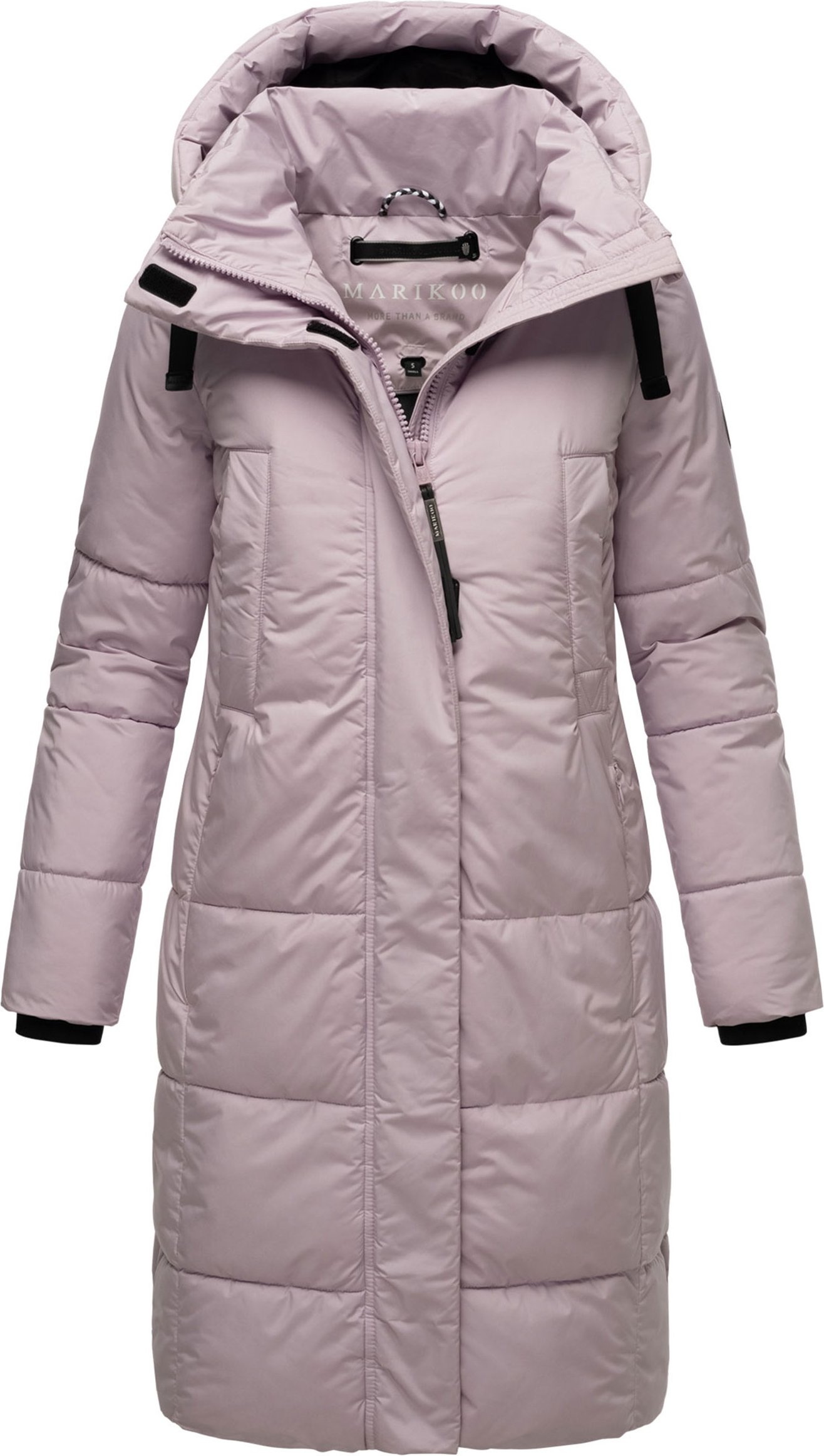 Marikoo Damen Steppjacke Laryaa – lang, warm & mit abnehmbarer Kapuze