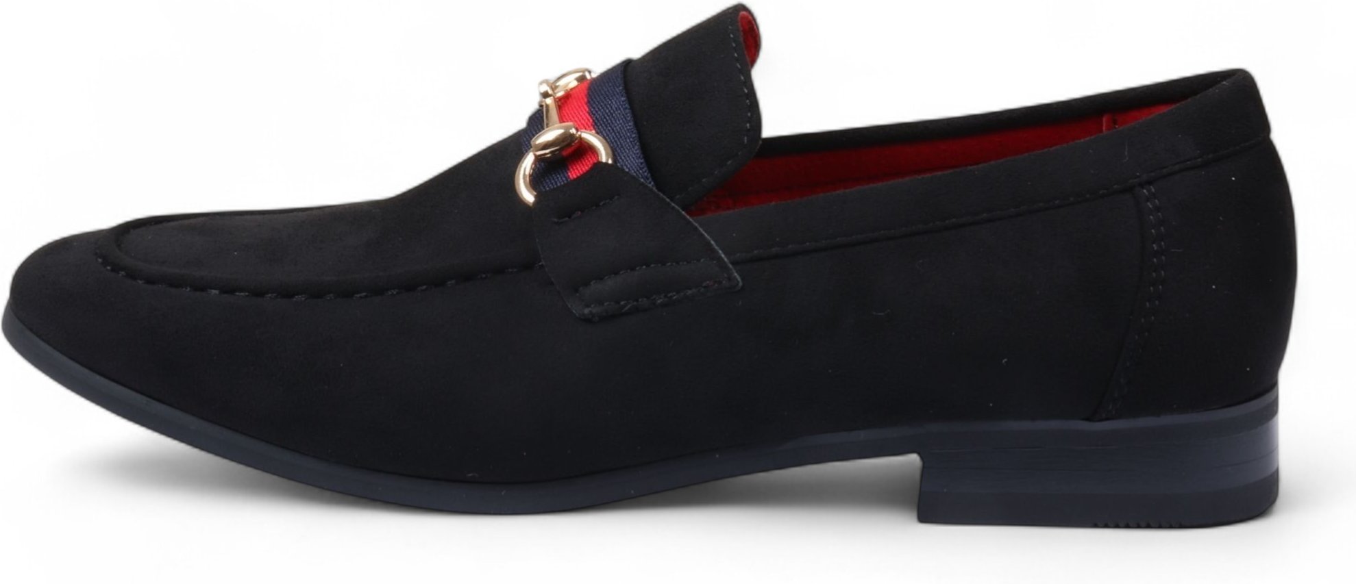 Herren-Loafer aus schwarzem Wildleder mit goldener Schnalle, Slip-On-Abendschuhe