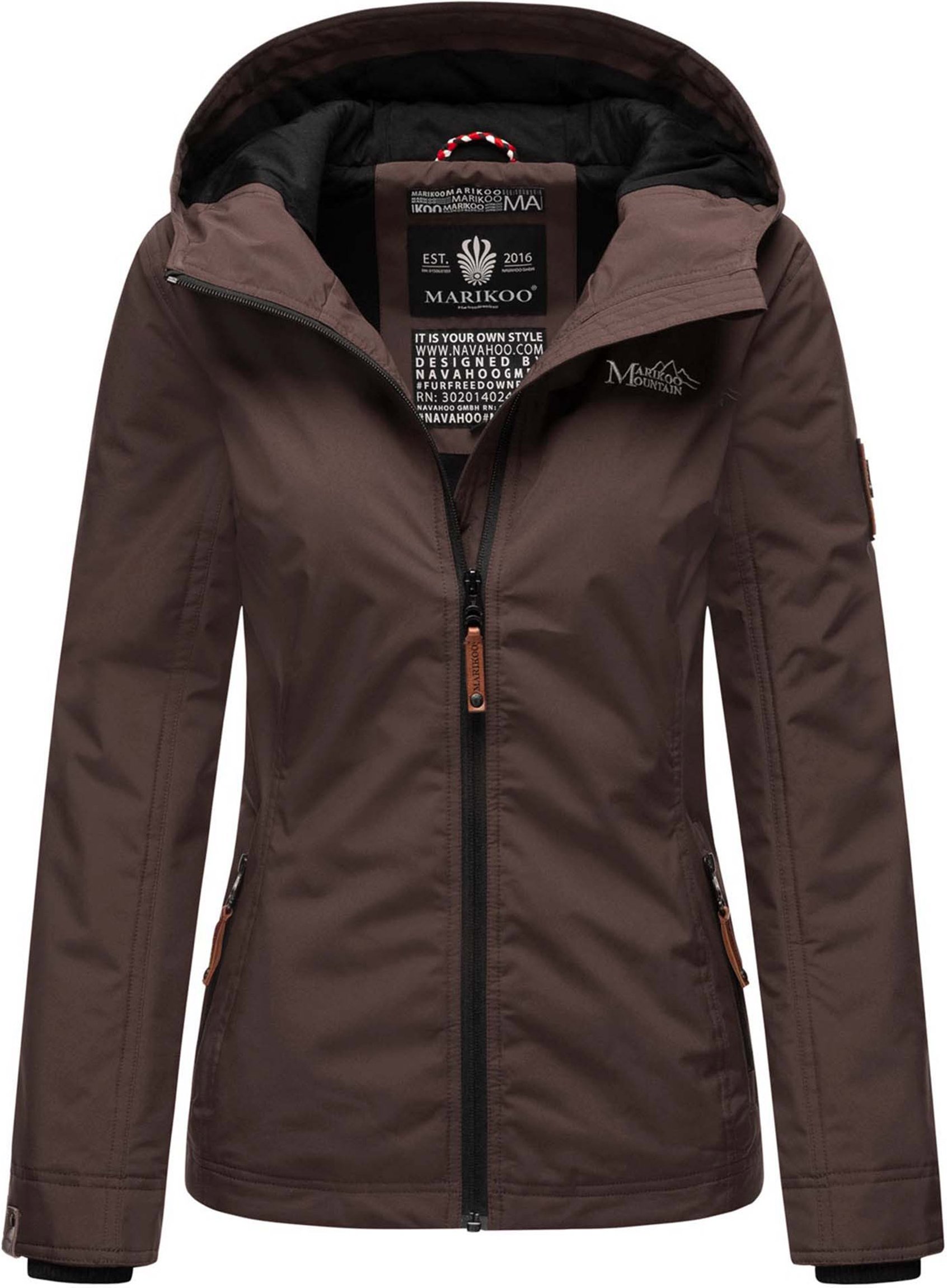 Marikoo Damen Übergangsjacke – Brombeere, leicht mit Kapuze & Kragen