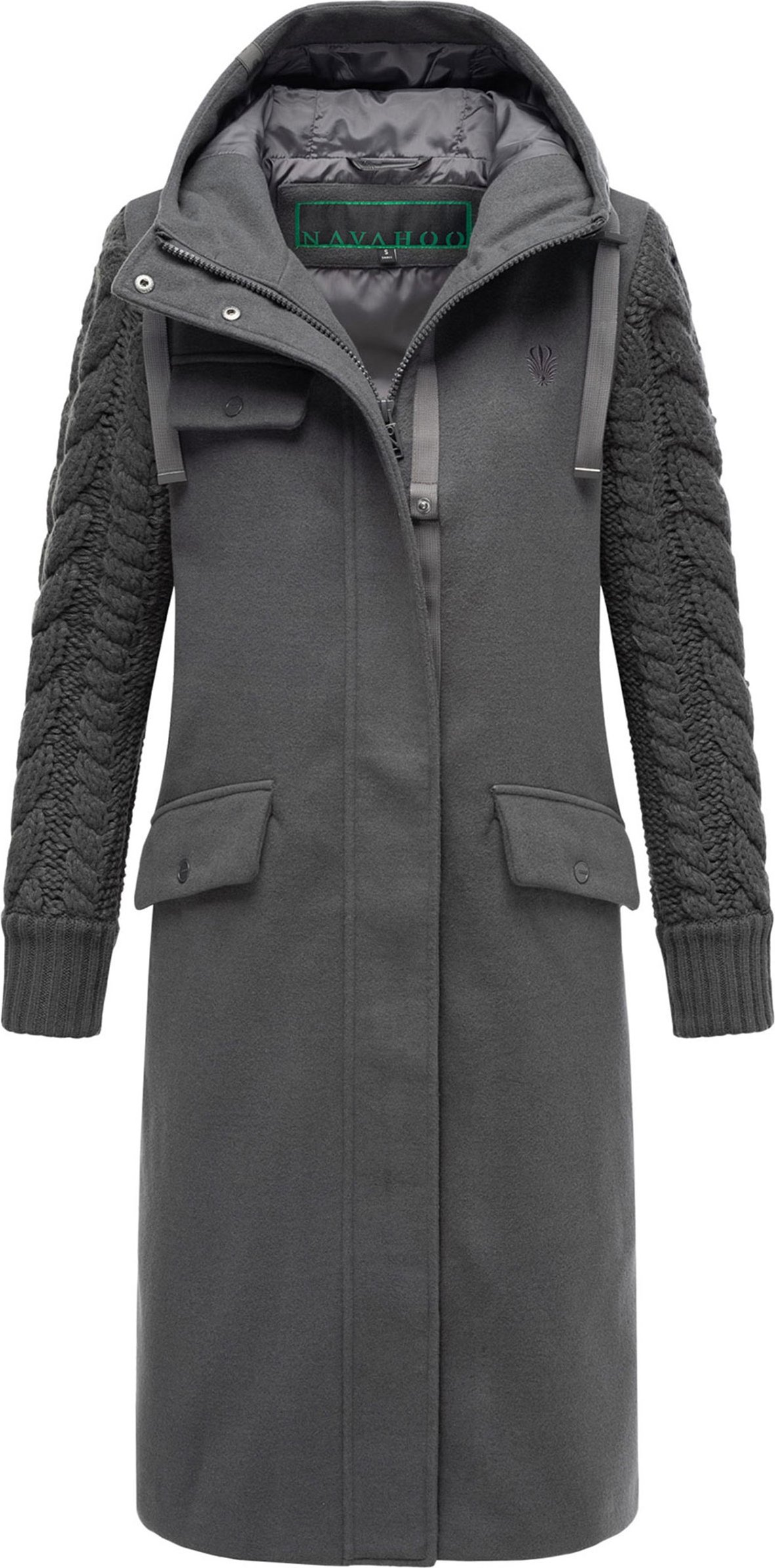 Navahoo Knit Babe Damen Wintermantel mit gestrickten Ärmeln