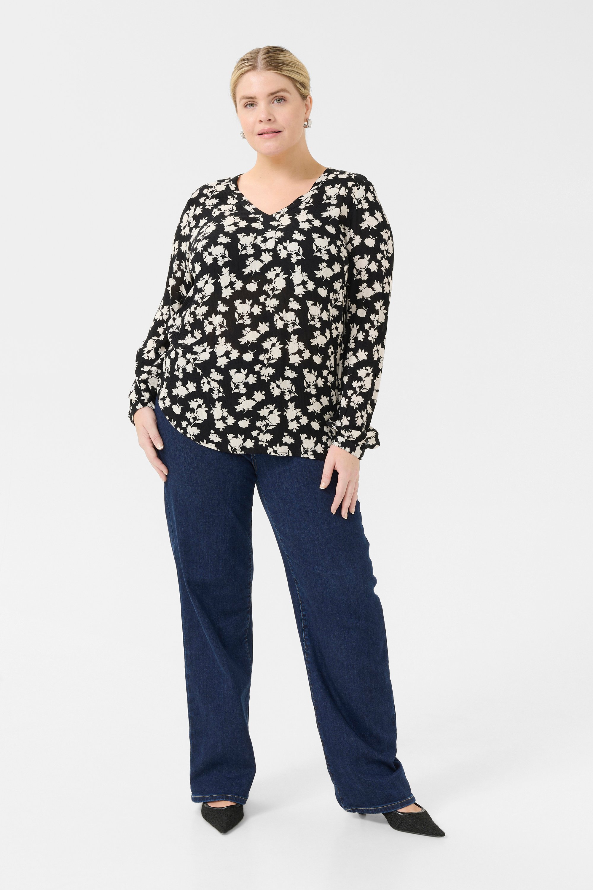 Thumbnail - Langarm-Bluse Regular fit Black/Turtledove Flower Print floral