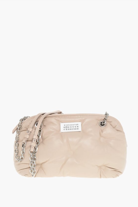 MM11 GLAM SLAM Schultertasche aus gestepptem Leder mit Kettengriff in Pink