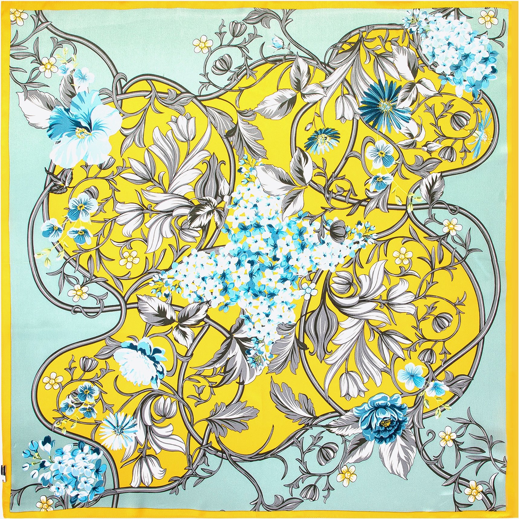 Wittchen Damen-Seidenschal mit gelb-blauem Blumenmuster, gelb-blaue Seide