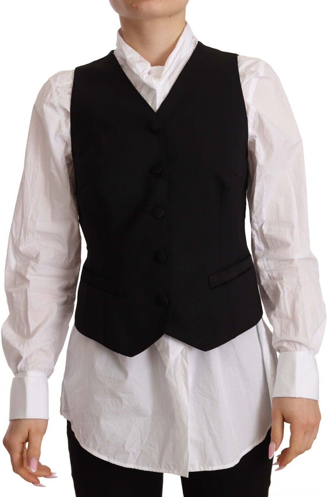 Dolce & Gabbana Damen Schwarze Ärmellose Weste mit Knöpfen Top aus Viskose