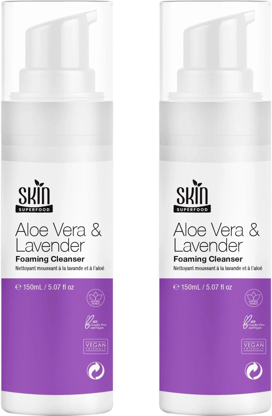 Skin Superfood Aloe Vera & Lavendel Schäumendes Reinigungsgel 150ml Twin-Wertsparpack