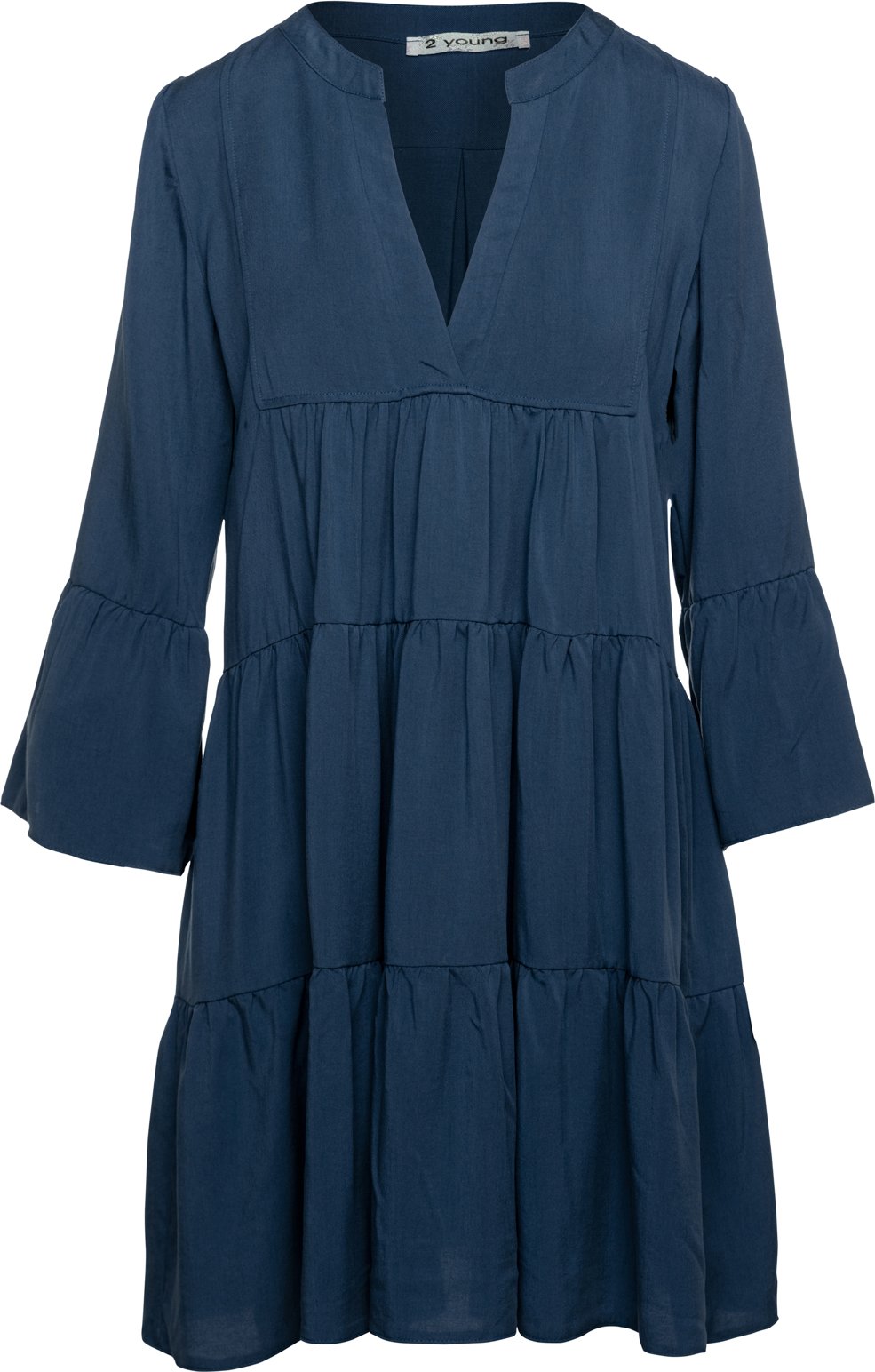 Indigoblaues Tencel-Kleid mit gerafften Nähten