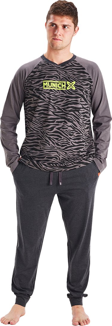 MU1 Herren-Winterpyjama mit langen Ärmeln und Rundhalsausschnitt