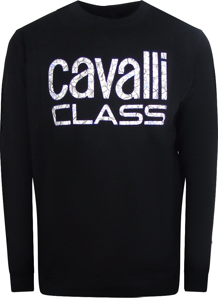 Cavalli Class Bold Floral Design Schwarzes Sweatshirt
