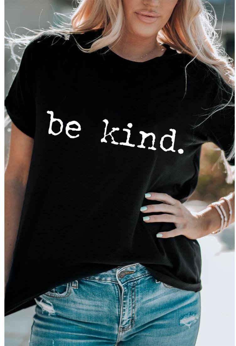 Azura Exchange Black 'be kind' Buchstabenprint Rundhals Freizeit T-Shirt