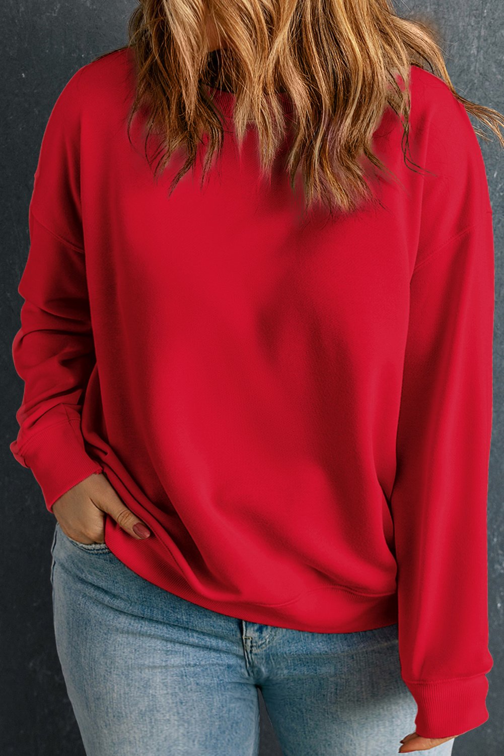 Plus-Size Roter Rundhals-Pullover
