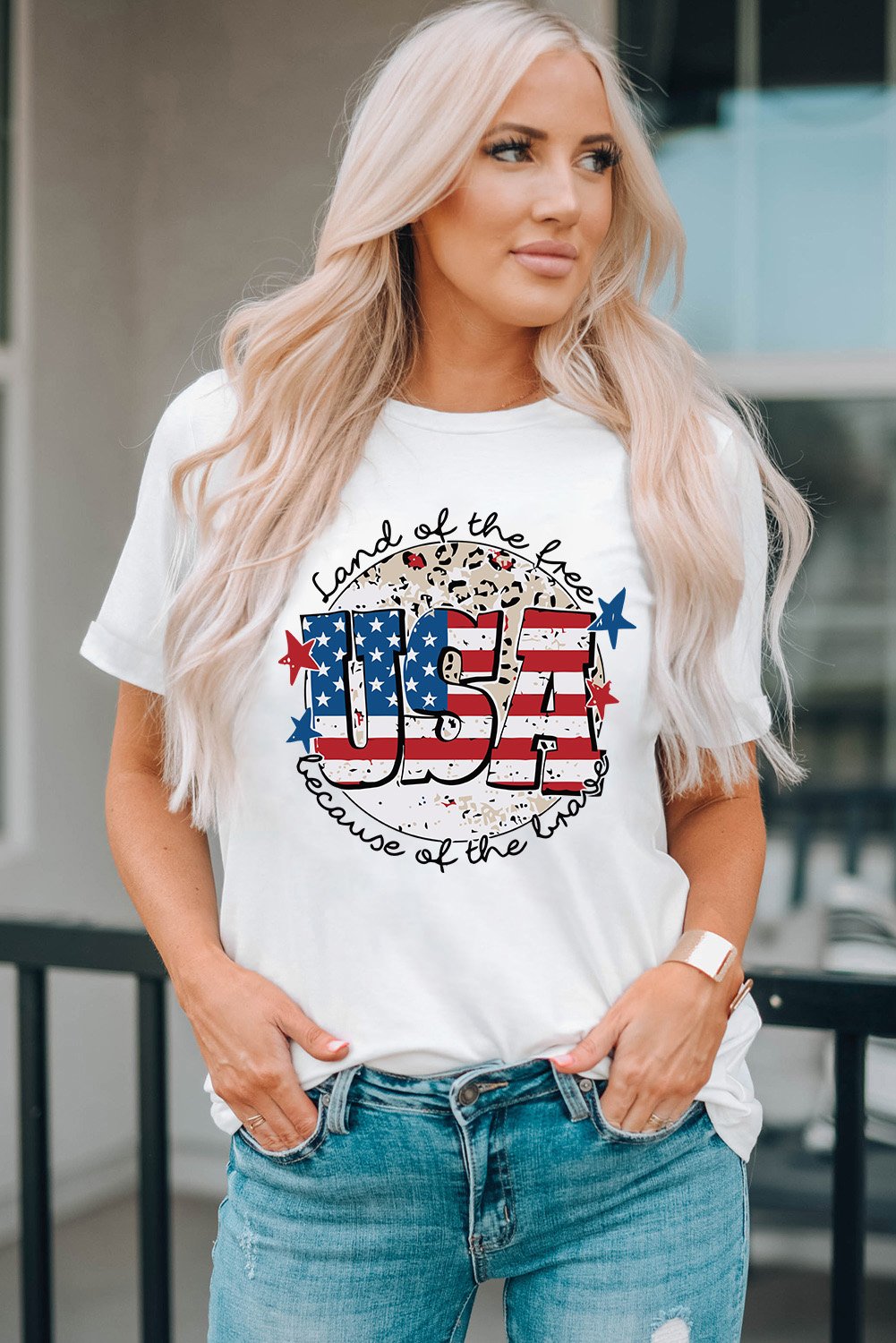 Weißes USA-Flaggen-Slogan-Graphic-T-Shirt