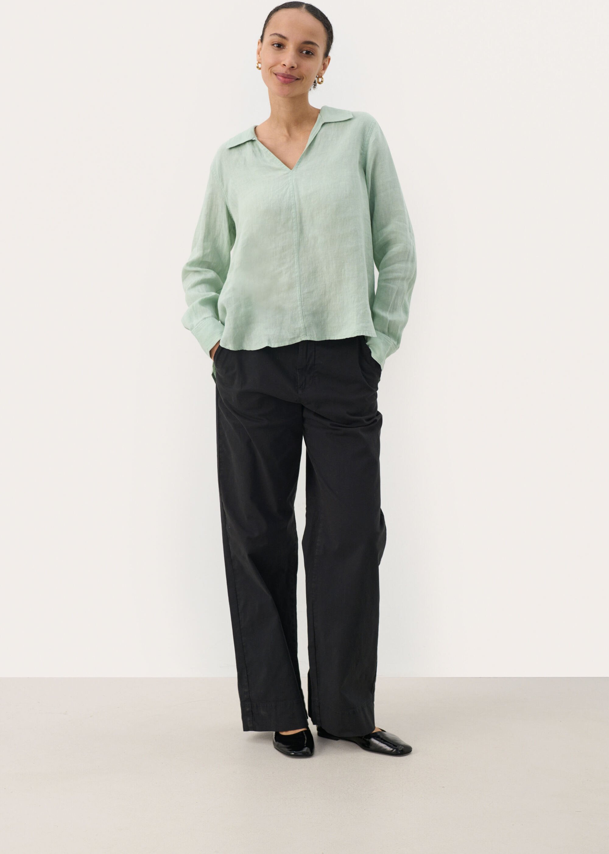 Langarm - Hemd Gerade Passform Cameo Green