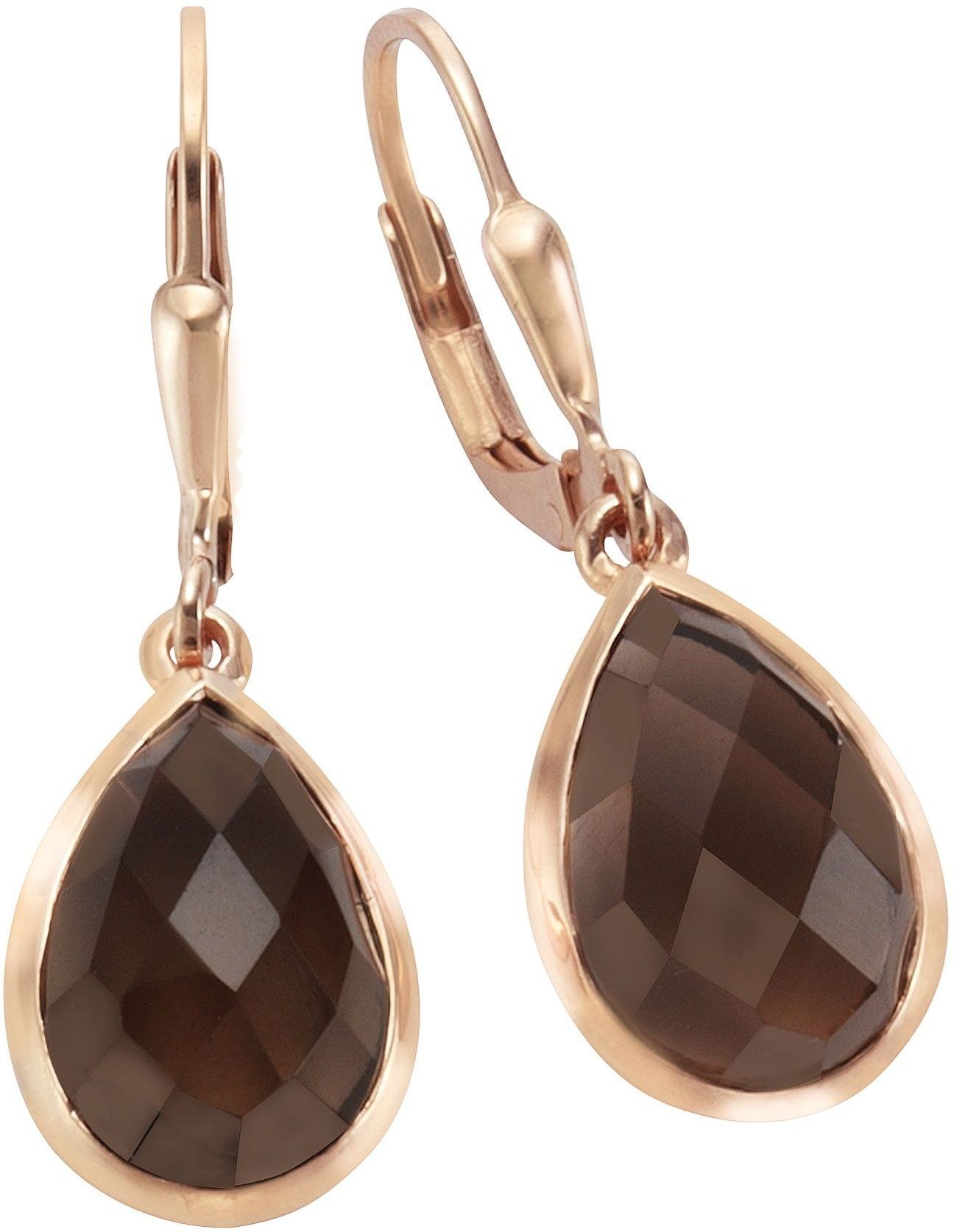 Jamelli Ohrringe Silber 925 rosé-vergoldet mit echten Rauchquarz-Tropfen