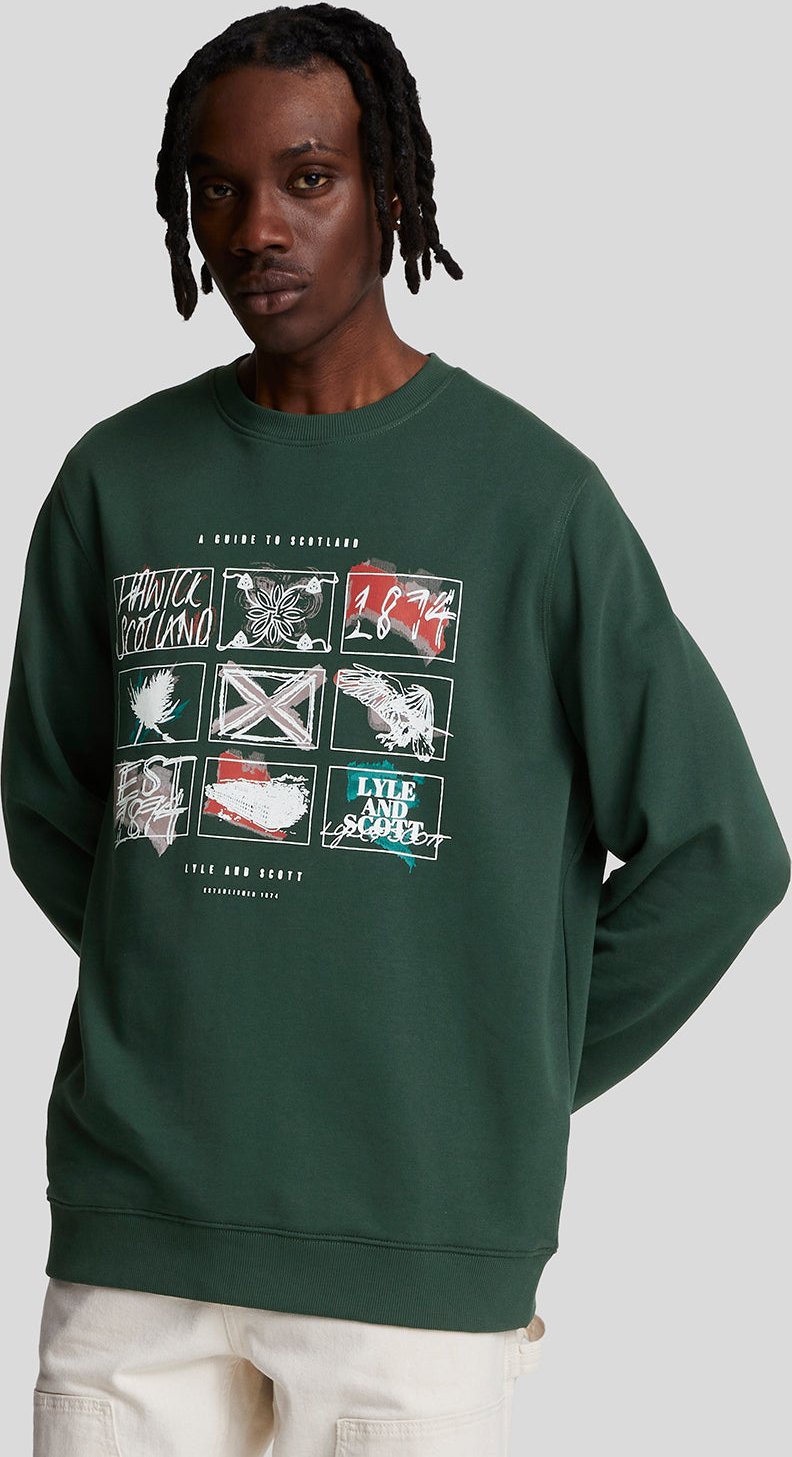 Lyle & Scott – Sweatshirt mit Grafik „A Guide To Scotland“ – Argyle-Blaugrün