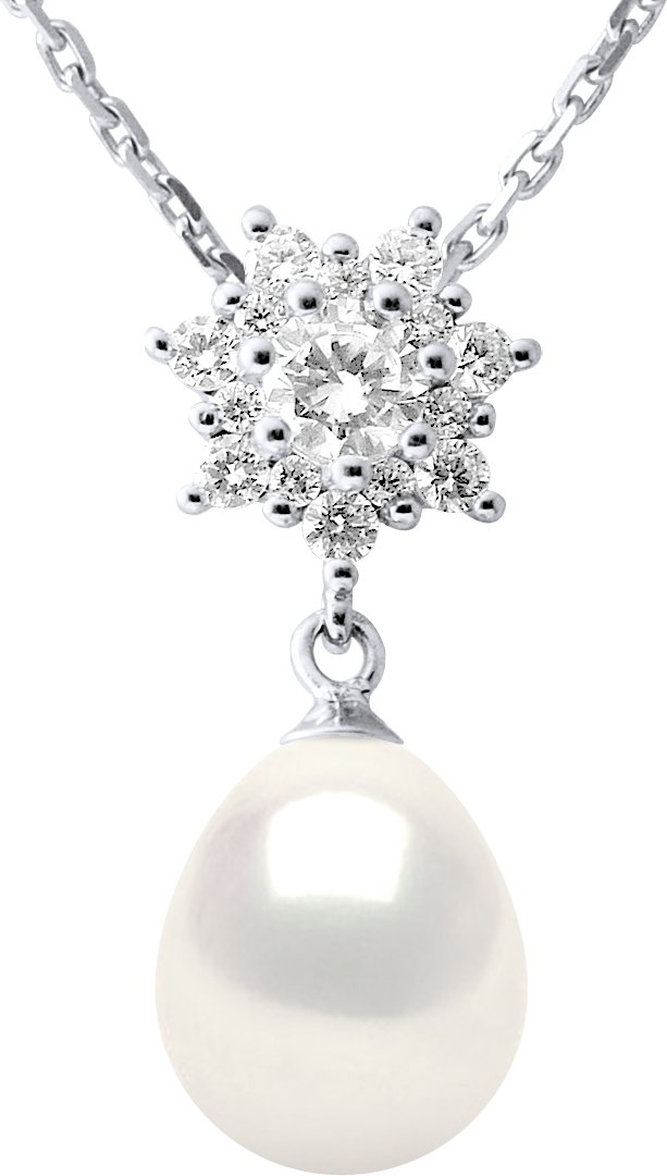 Halskettenschmuck – echte Süßwasser-Zuchtperle, Birne, 9–10 mm