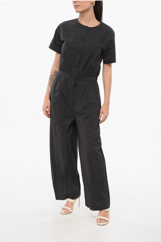 Kurzärmliger Overall aus Popeline-Baumwolle in Schwarz