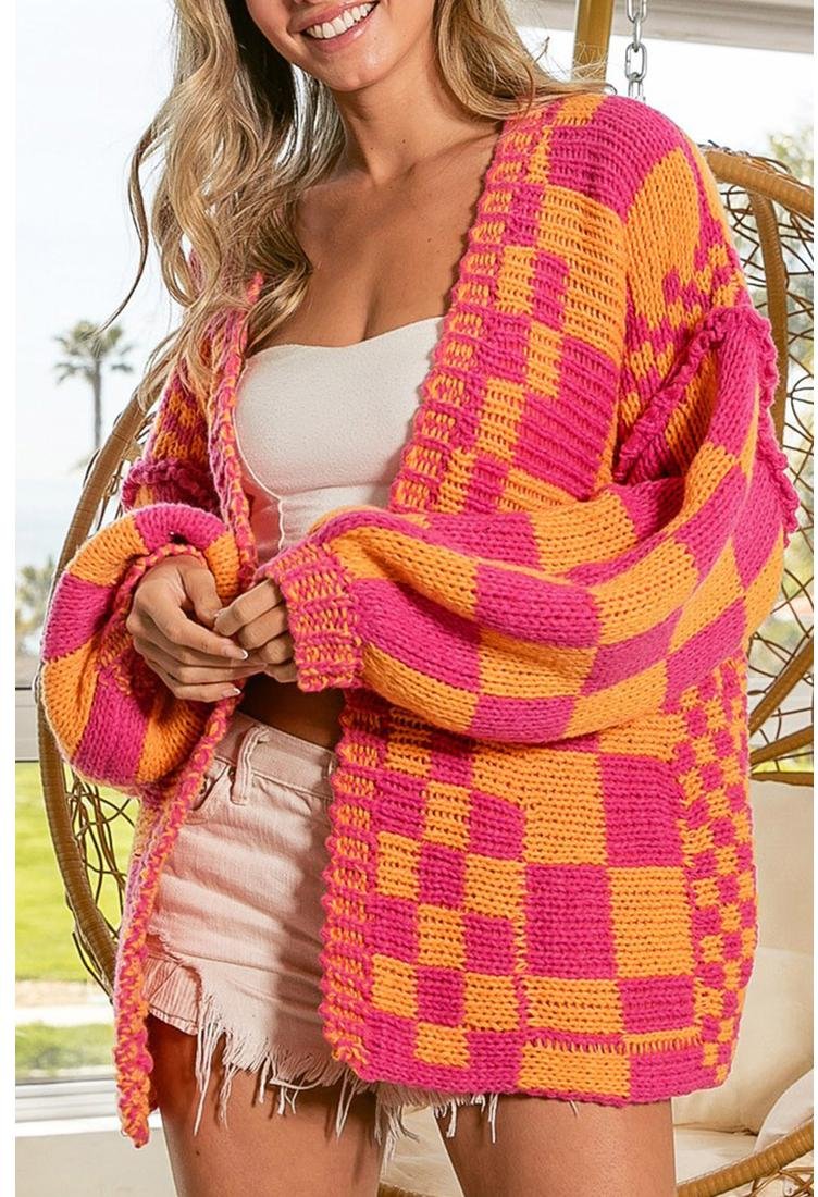 Thumbnail - Azura Exchange Damen Strick-Cardigan mit offenem Vorderteil im gemischten Karomuster in Multicolor