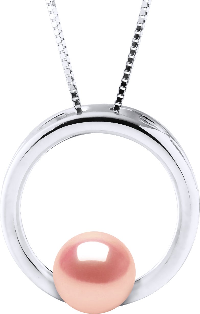 CIRCLE Halskette Süßwasserperle rund 8-9 mm Rose 925