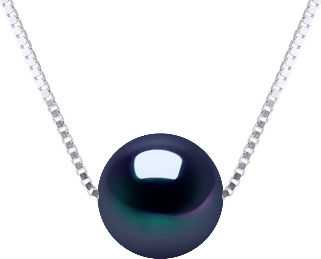 DIADEMA - Halskette - Echte Süßwasserperlen - Schwarz - Weißgold