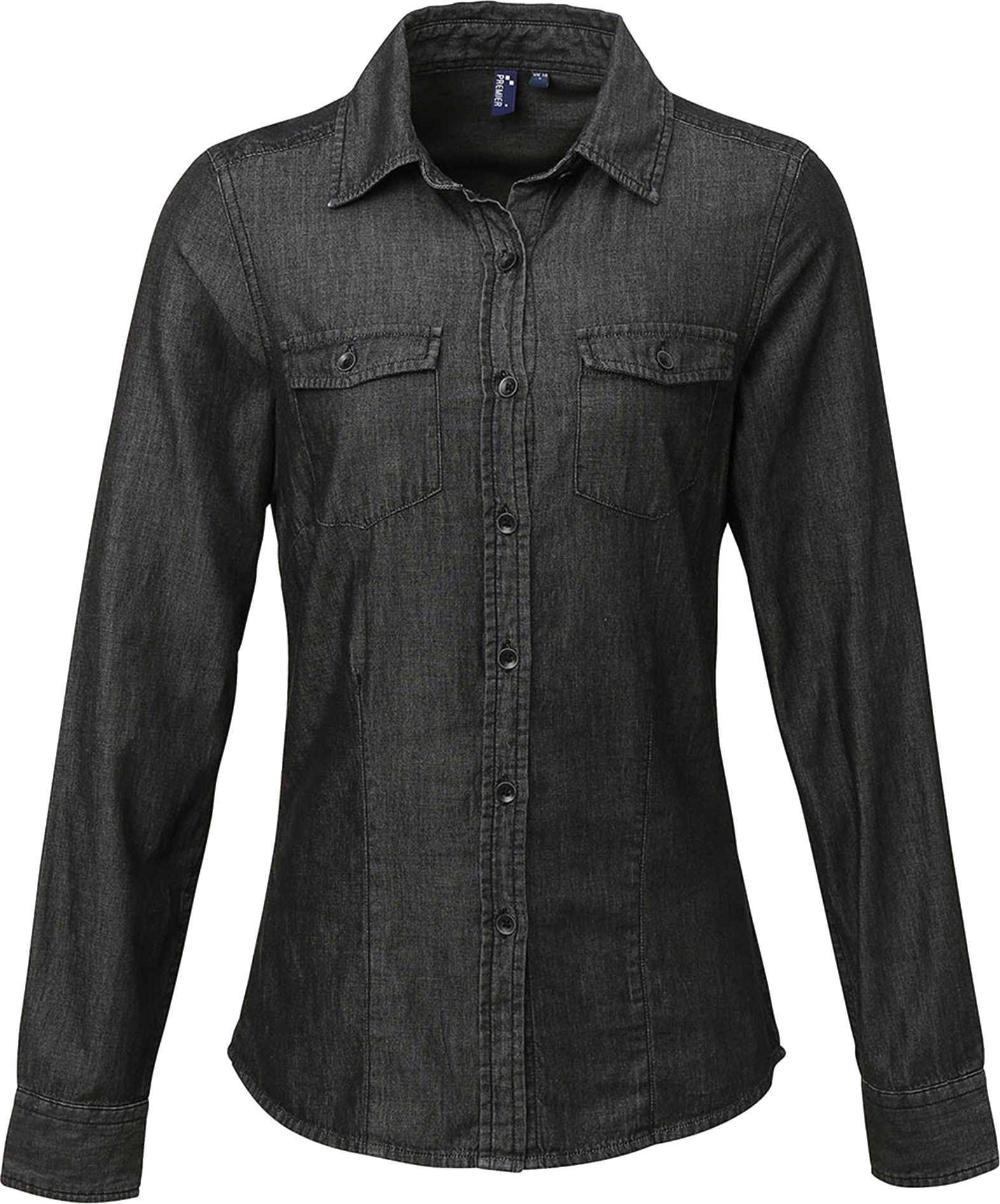 Premier Womens/Ladies Jeans Stitch Long Sleeve Denim Shirt (Black Denim)
