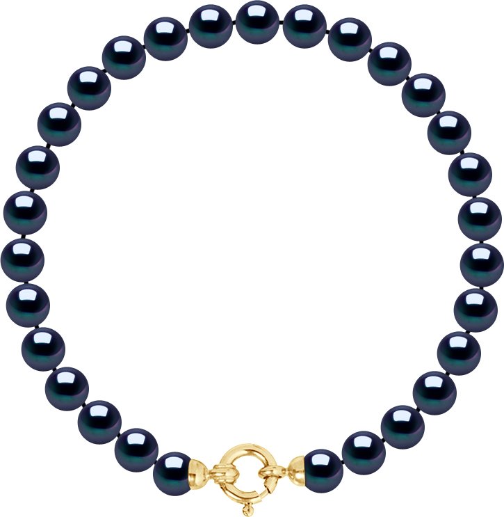 DIADEMA - Armband - Echte Süßwasserperlen - Schwarzer Tahitian Style- Gelbgold