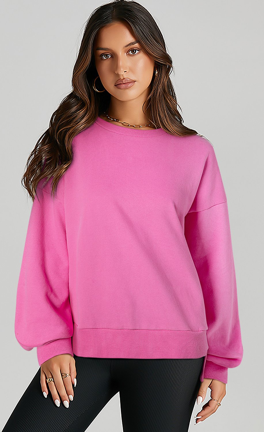 Bonbon Solides Fleecegefüttertes Drop-Shoulder Hoch-Tief Sweatshirt