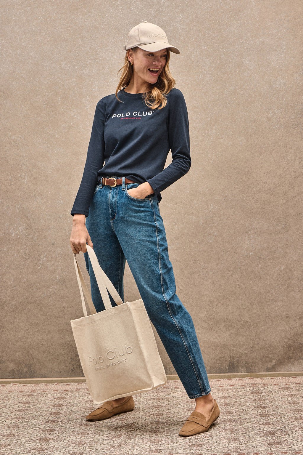 T-Shirt marineblau mit langen Ärmeln und gesticktem Logo Established 2012 Polo Club