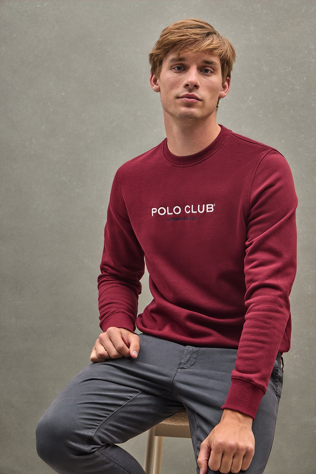 Sweatshirt granatrot im Relaxed Fit Established 2012 Polo Club