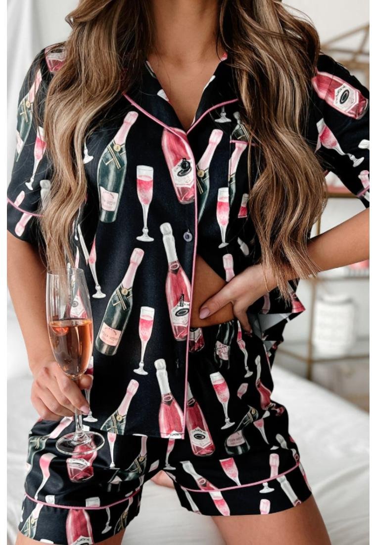 Thumbnail - Damen-Top mit Kurzarm und Shorts-Set im Champagnerdruck