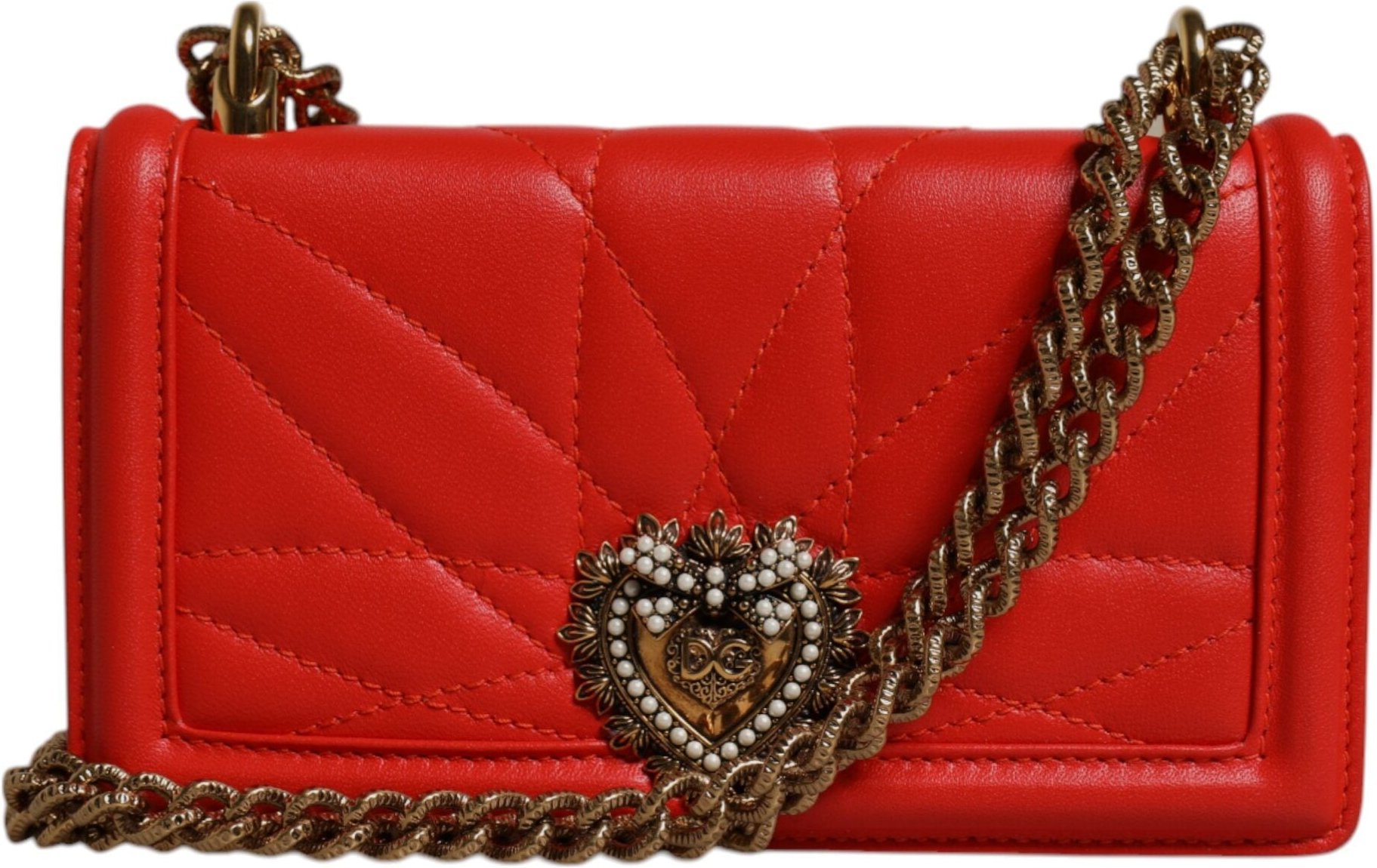 Dolce & Gabbana Rote Gequiltete Devotion Umhängetasche mit Kette für Handy