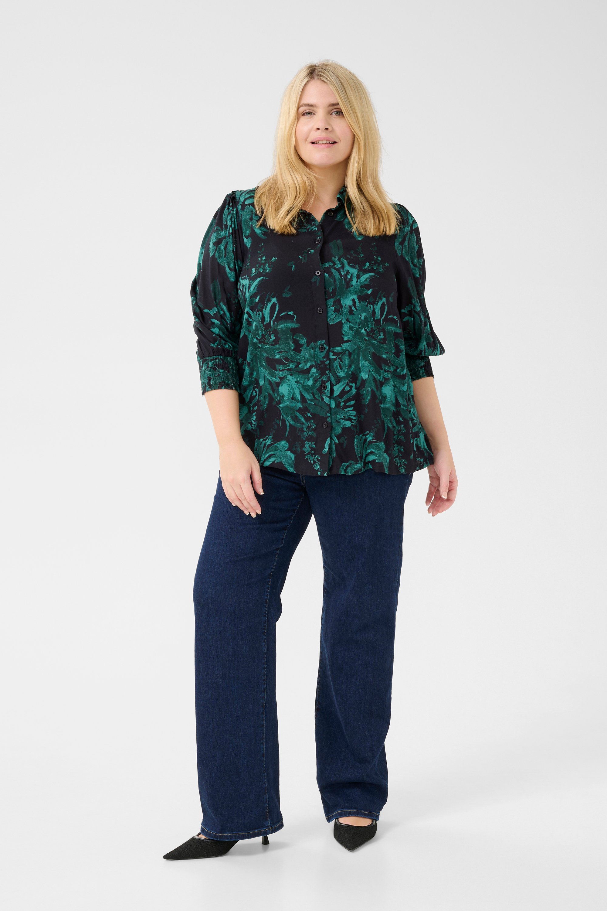 Langarm - Hemd Regular fit Black/Green Painted Flower black multi